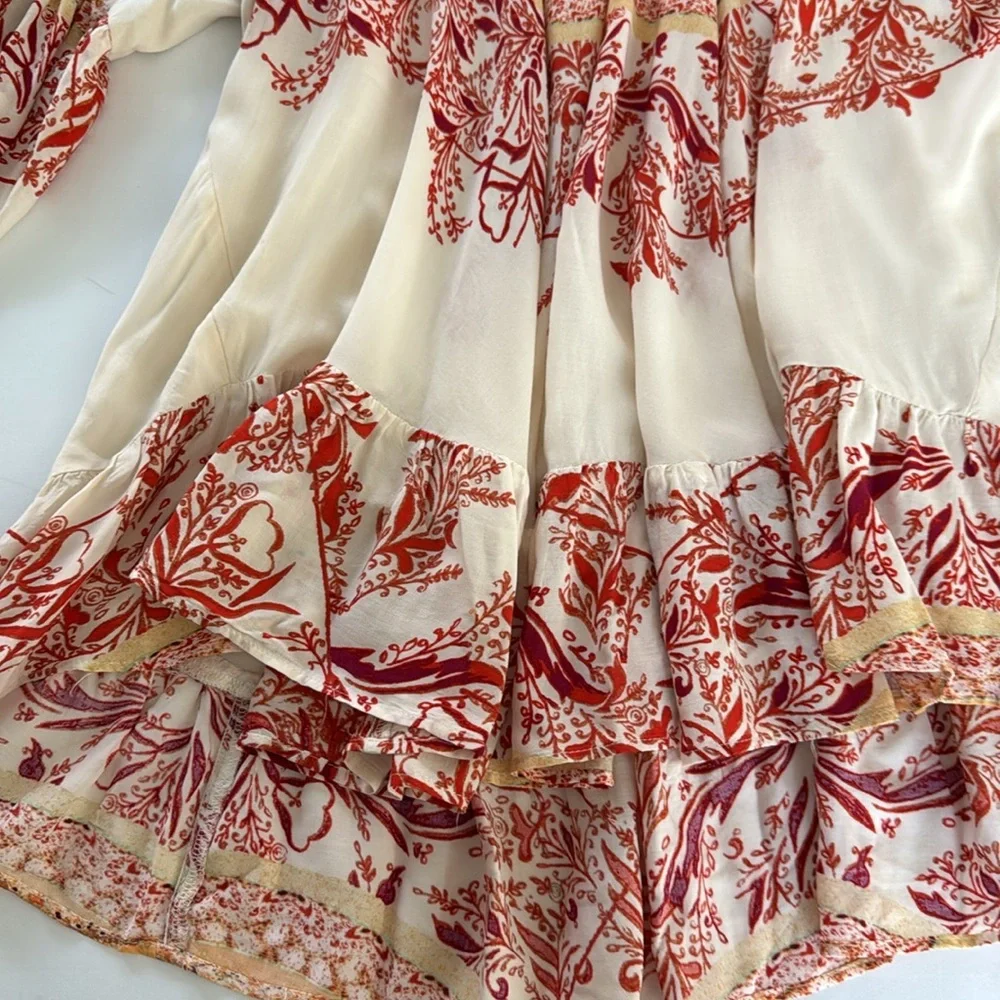 Free People Elegant Cream and Red Patterned Blouse size Small - Picture 7 of 9